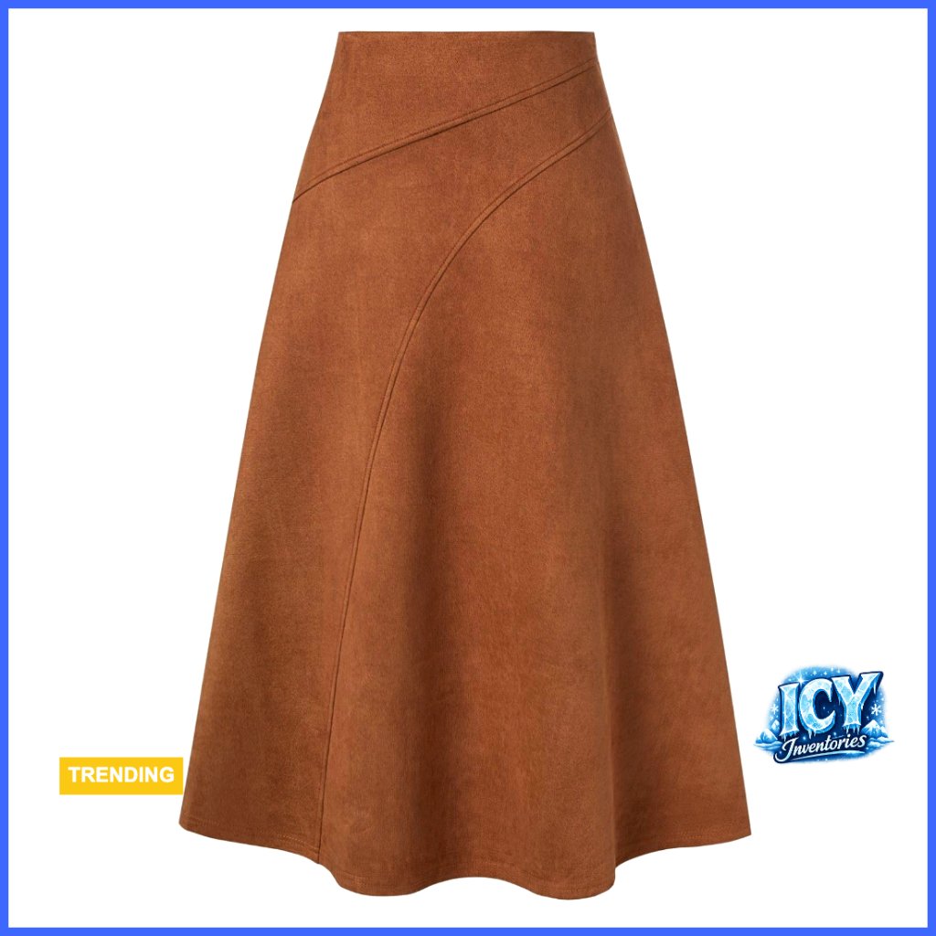Faux Suede High Waist A-Line Midi Skirt Fall Winter Regular Fit